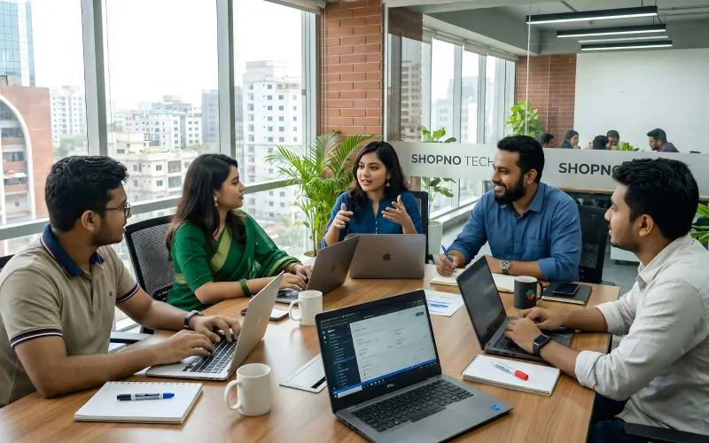 Colleagues working together around a table in an office